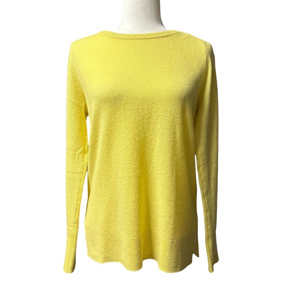 Halogen Cashmere Sweater Womens Medium Yellow‎ Crew Neck Long Sleeve